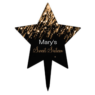 Sweet Sixteen Falling Stars Gold Cake Topper