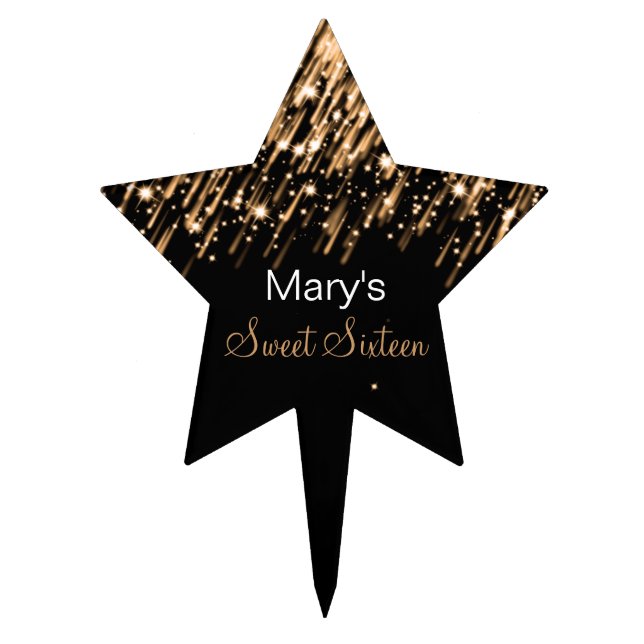 Sweet Sixteen Falling Stars Gold Cake Topper (Front)