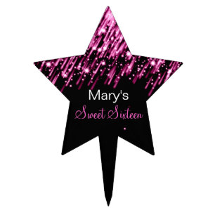 Sweet Sixteen Falling Stars Pink Cake Topper