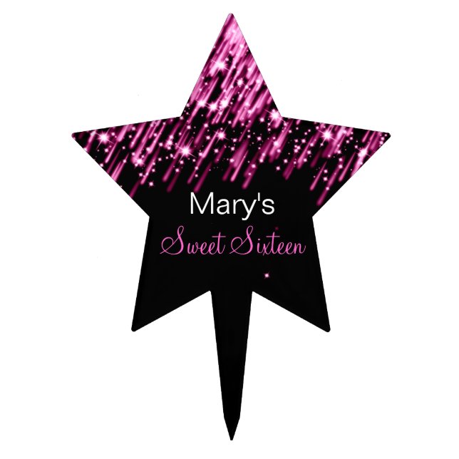 Sweet Sixteen Falling Stars Pink Cake Topper (Front)