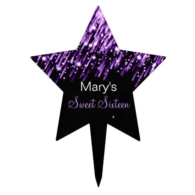 Sweet Sixteen Falling Stars Purple Cake Topper (Front)