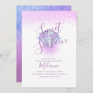 Sweet Sixteen Faux Diamond Gem Purple Invitation