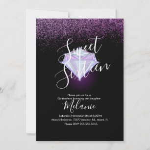 Sweet Sixteen Faux Diamond Gem Purple Invitation