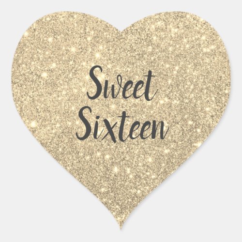 Sweet Sixteen Faux Gold Glitter Heart Sticker
