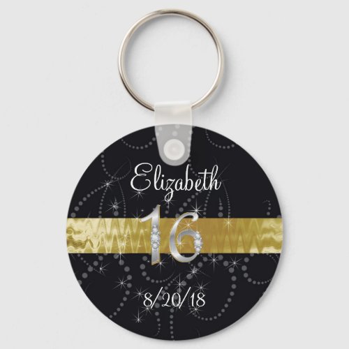 Sweet Sixteen Faux Gold  Silver Party Favor Keychain