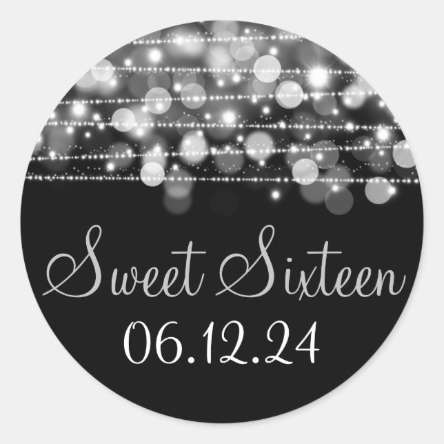 Sweet Sixteen Favor Party Sparkles Silver Classic Round Sticker (Front)