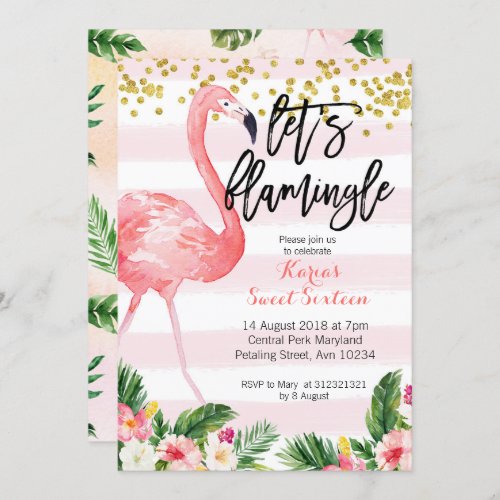 Sweet sixteen flamingo invitation