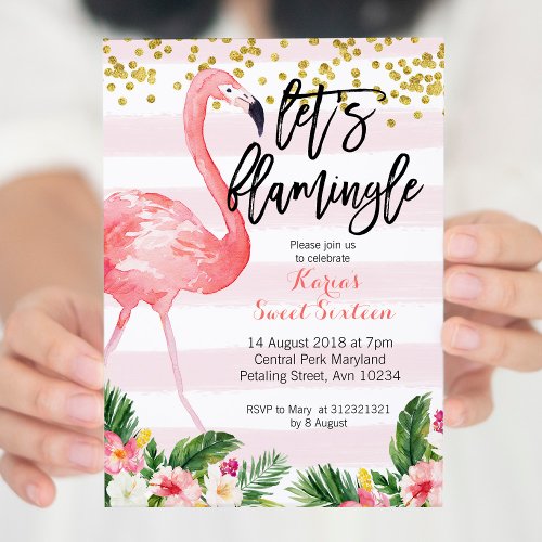 Sweet sixteen flamingo invitation