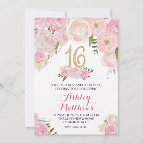 Sweet Sixteen Floral Birthday Invitation