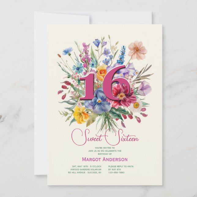 Sweet Sixteen Floral Invitation (Front)