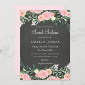 Sweet Sixteen Flower Chalkboard Pink Invite (Front/Back)