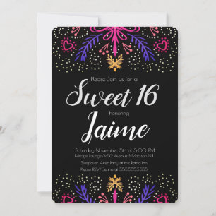 Sweet Sixteen Fun Dotted Floral Chic Invitation