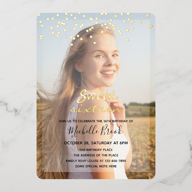 Sweet Sixteen Girl Two Photos  Foil Invitation (Front)