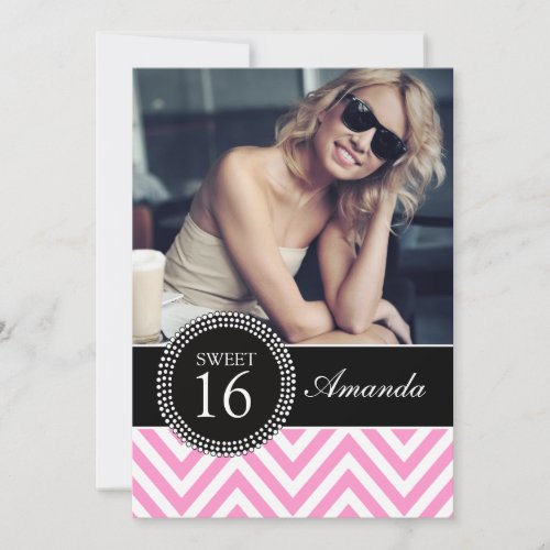 SWEET SIXTEEN GIRLY PINK CHEVRON PATTERN INVITATIONS