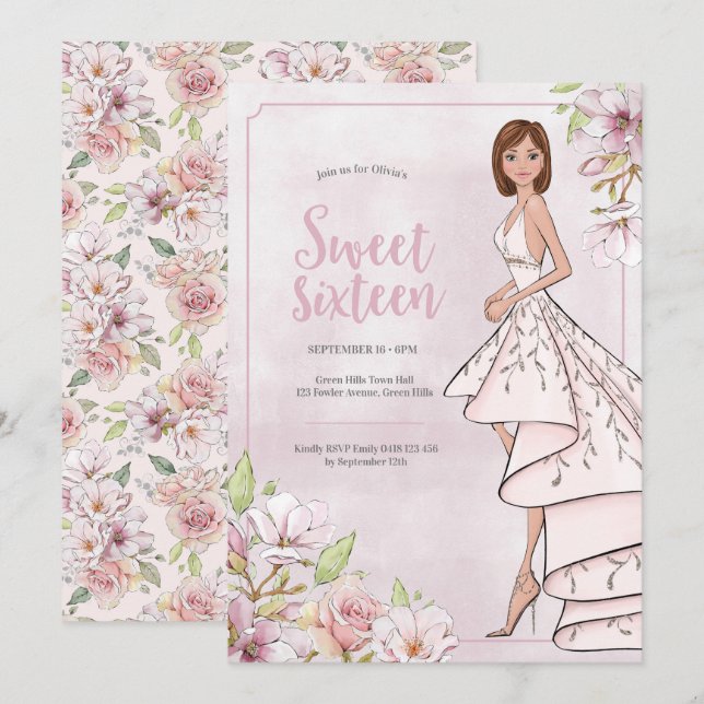 Sweet Sixteen Glamor Girl Birthday Invitation (Front/Back)