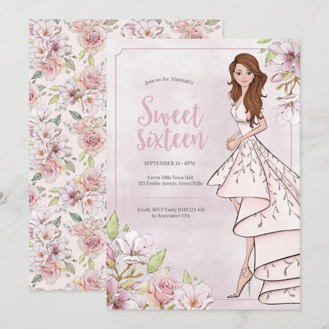 Sweet Sixteen Glamor Girl Birthday Invitation (Front/Back)