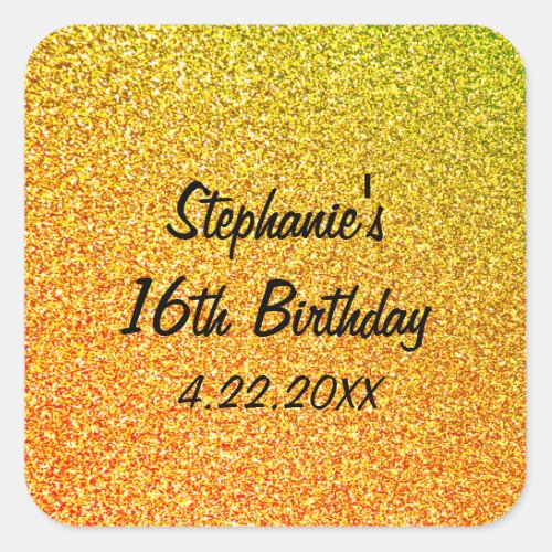 Sweet Sixteen Glittery Gold 16th Birthday Party Square Sticker