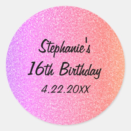 Sweet Sixteen Glittery Pink 16th Birthday Party Classic Round Sticker