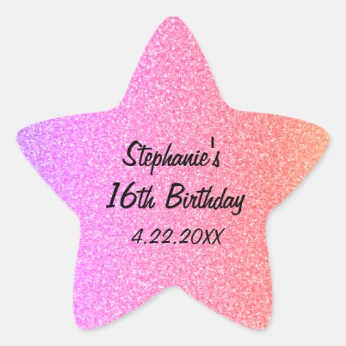 Sweet Sixteen Glittery Pink 16th Birthday Party Star Sticker