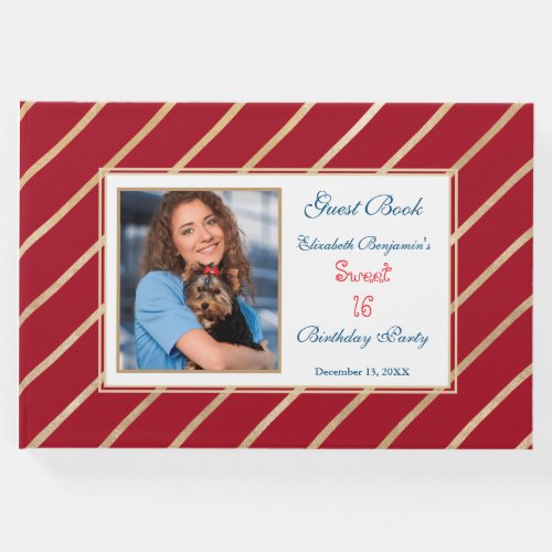  Sweet Sixteen Gold Birthday Party Photo Custom Guest Book
