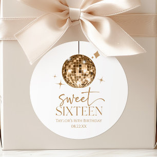 Sweet Sixteen Gold Disco Ball 16th Birthday Party Classic Round Sticker