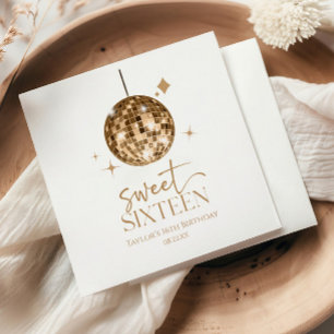 Sweet Sixteen Gold Disco Ball 16th Birthday Party Napkins
