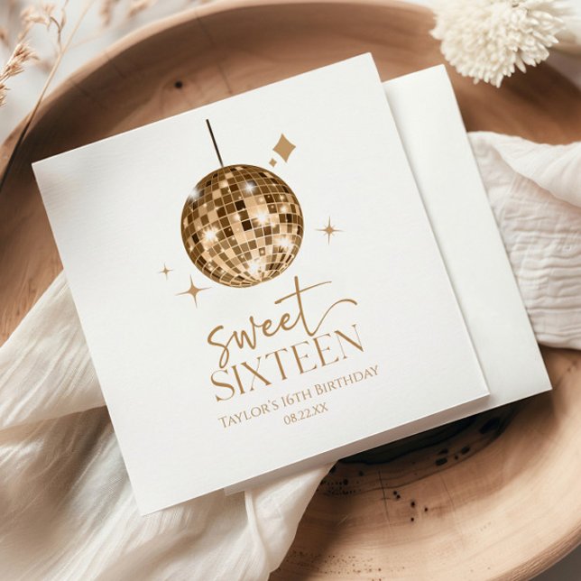 Sweet Sixteen Gold Disco Ball 16th Birthday Party Napkins (Creator Uploaded)