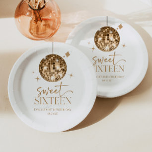Sweet Sixteen Gold Disco Ball 16th Birthday Party Paper Plates