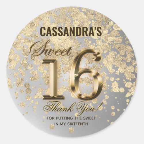 Sweet Sixteen Gold Faux Foil and Glitter Classic Round Sticker