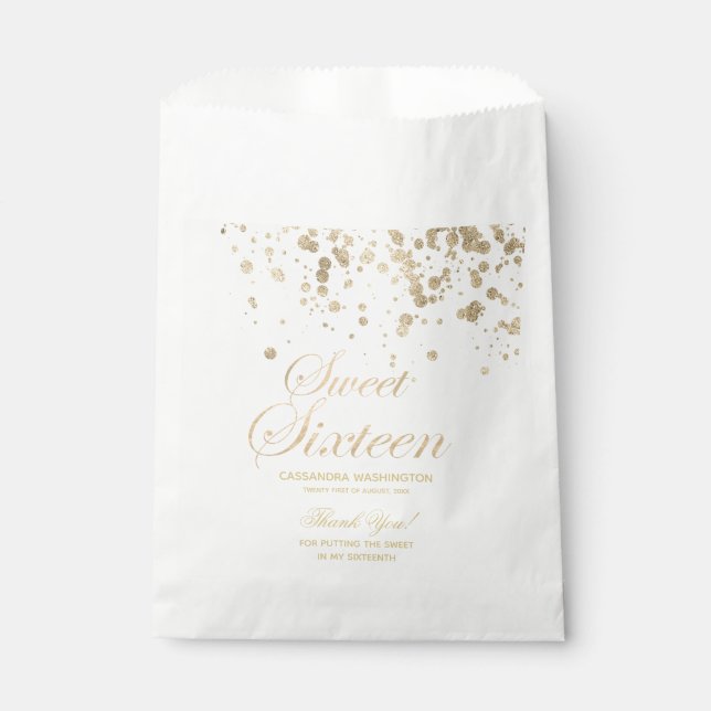 Sweet Sixteen Gold Faux Foil and Glitter Favor Bag (Front)