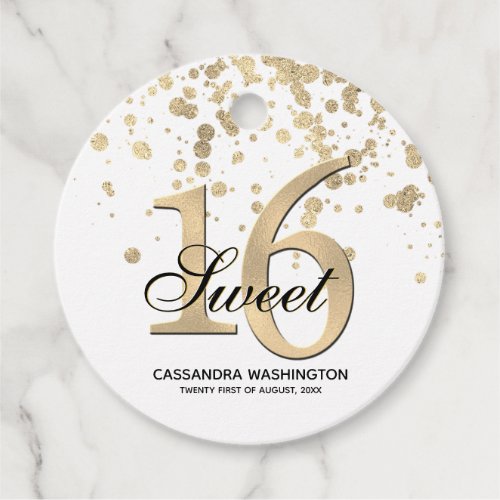Sweet Sixteen Gold Faux Foil and Glitter Favor Tags
