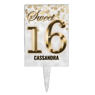 Sweet Sixteen Gold Faux Foil Glitter Cake Topper
