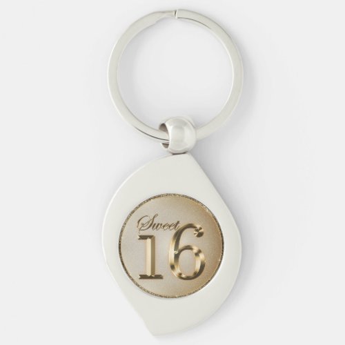 Sweet Sixteen Gold Faux Foil Glitter Keychain