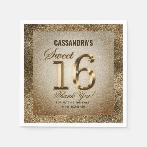 Sweet Sixteen Gold Faux Foil Glitter Napkins