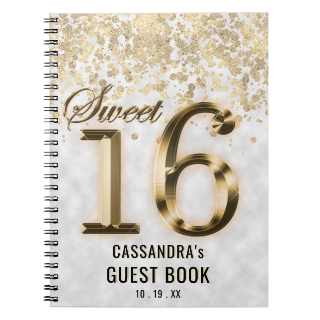 Sweet Sixteen Gold Faux Foil Glitter Notebook (Front)
