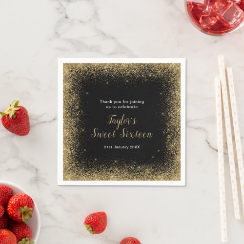 Sweet Sixteen Gold Faux Glitter Napkins