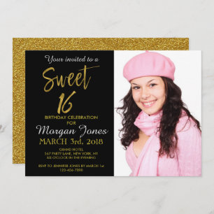 Sweet Sixteen Gold Foil Birthday Invitation