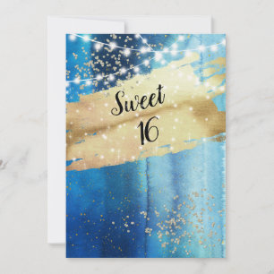 Sweet Sixteen Gold Foil Diamonds Lights Sparkle Invitation