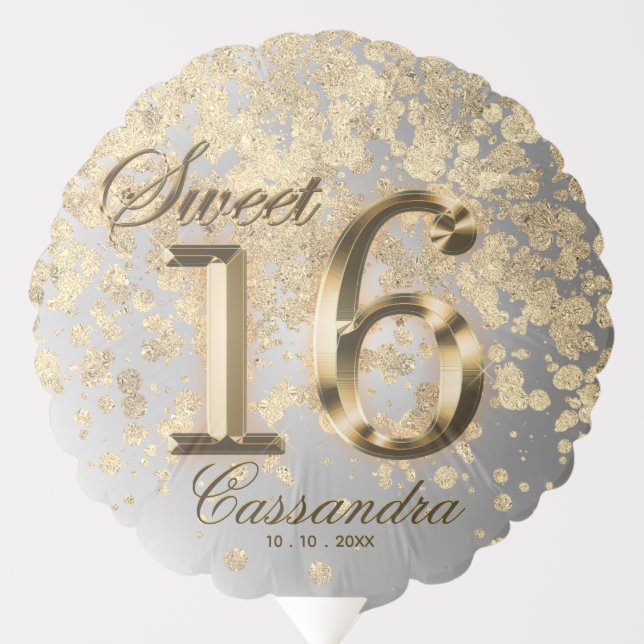 Sweet Sixteen Gold Glitter Balloon (Front)