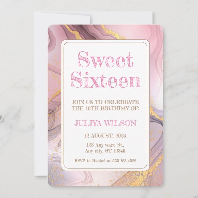 Sweet sixteen Gold glitter pink birthday party Invitation (Front)