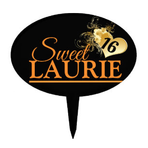 Sweet Sixteen Gold Heart Cake Topper