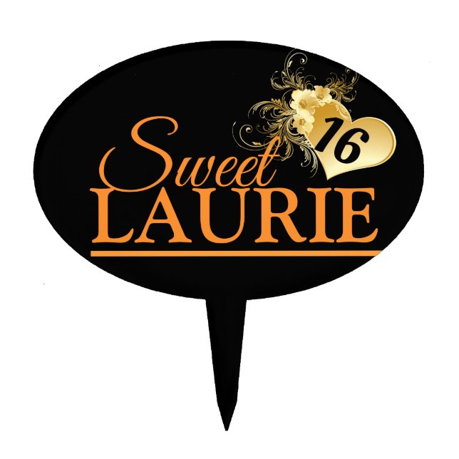 Sweet Sixteen Gold Heart Cake Topper (Front)