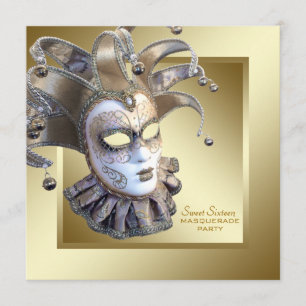 Sweet Sixteen Gold Masquerade Party Invitation