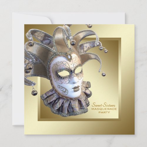 Sweet Sixteen Gold Masquerade Party Invitation