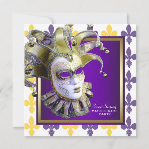 Sweet Sixteen Gold Purple Masquerade Party Invitation