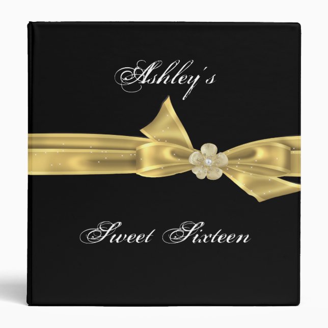 Sweet Sixteen, Gold, Satin Look Ribbon, Custom Binder (Front)
