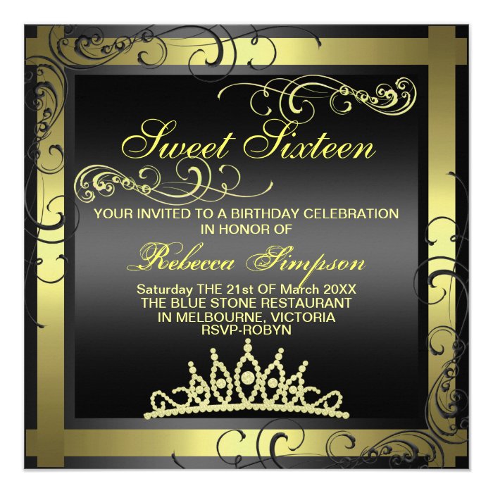 Sweet Sixteen Gold Tiara Birthday Invitation