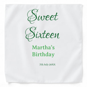 Sweet Sixteen green name date calligraphy boho ret Bandana