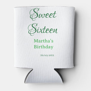 Sweet Sixteen green name date calligraphy boho ret Can Cooler
