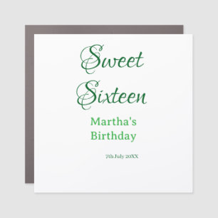 Sweet Sixteen green name date calligraphy boho ret Car Magnet